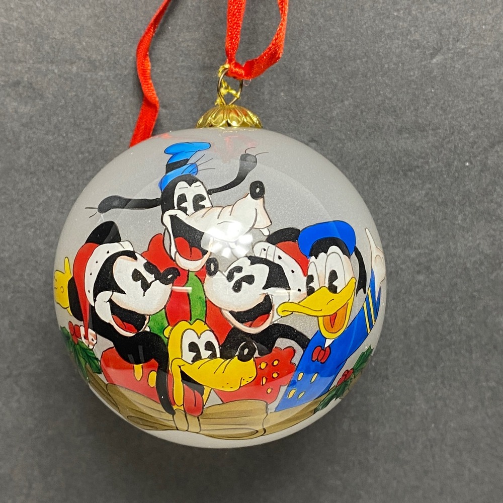 Disney Donald Duck GlassChristmas Ornament Glitter‎ Holly Ribbon Holiday Decor